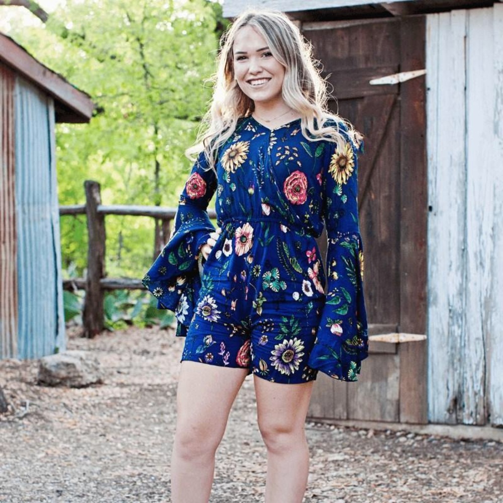 Bell Sleeve Shorts Romper - Sunflower